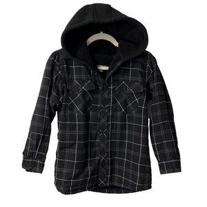 ⭐️ NWT- Public Supply NYC Plaid Shacket with Sherpa lining & hoodie-M 10/12 kids